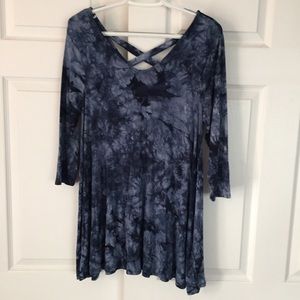 Navy Blue Tie-Dye Cross Back Tunic